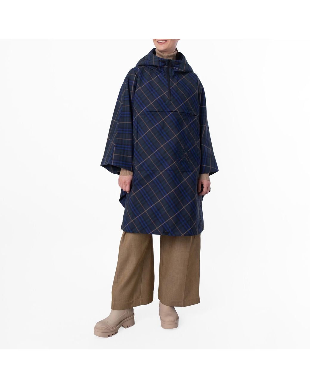 Burberry Blue Packaway Check Printed Twill Cape