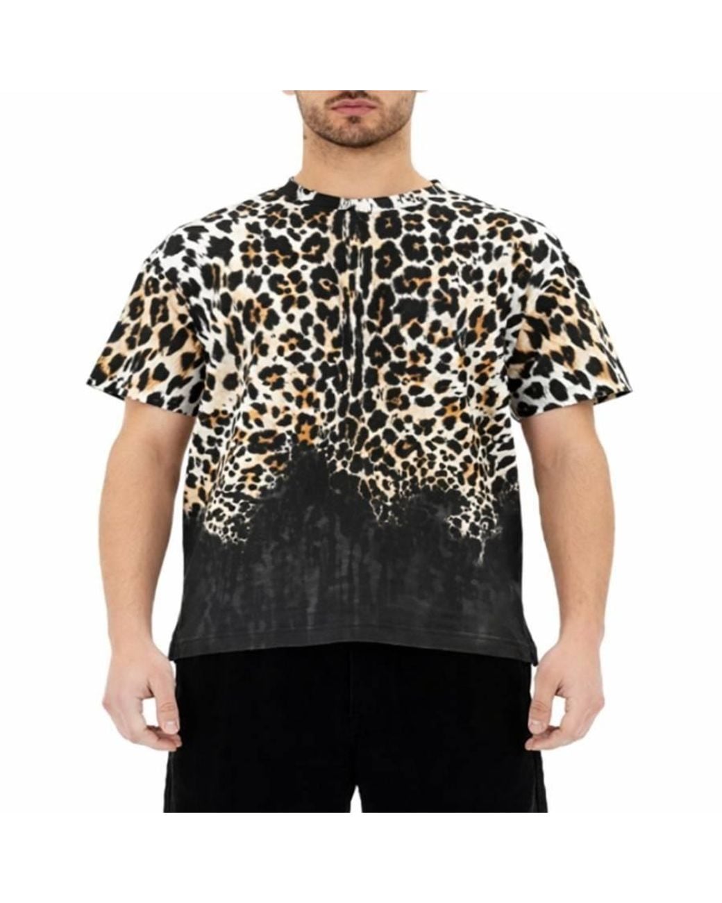 Roberto Cavalli Black Leopard Print Cotton T-Shirt for men