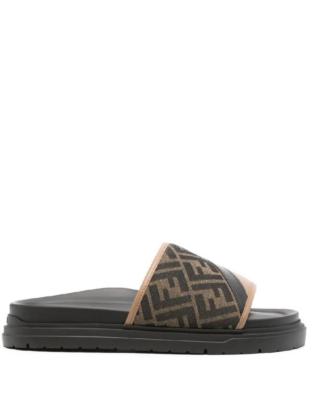 Fendi Brown Diagonal Ff Jacquard Slides for men