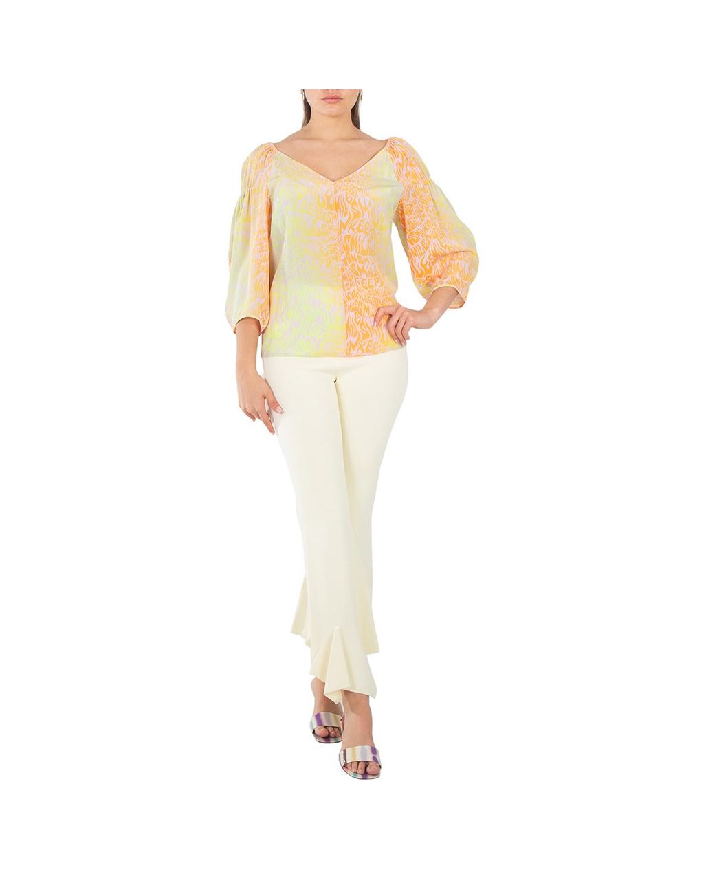 Stella McCartney Yellow Ladies Tie-Dyed V-Neck Blouse, Brand Size 34 (Us