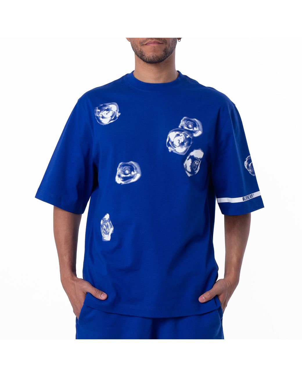 Burberry Blue Rose Print Cotton Jersey T-Shirt for men