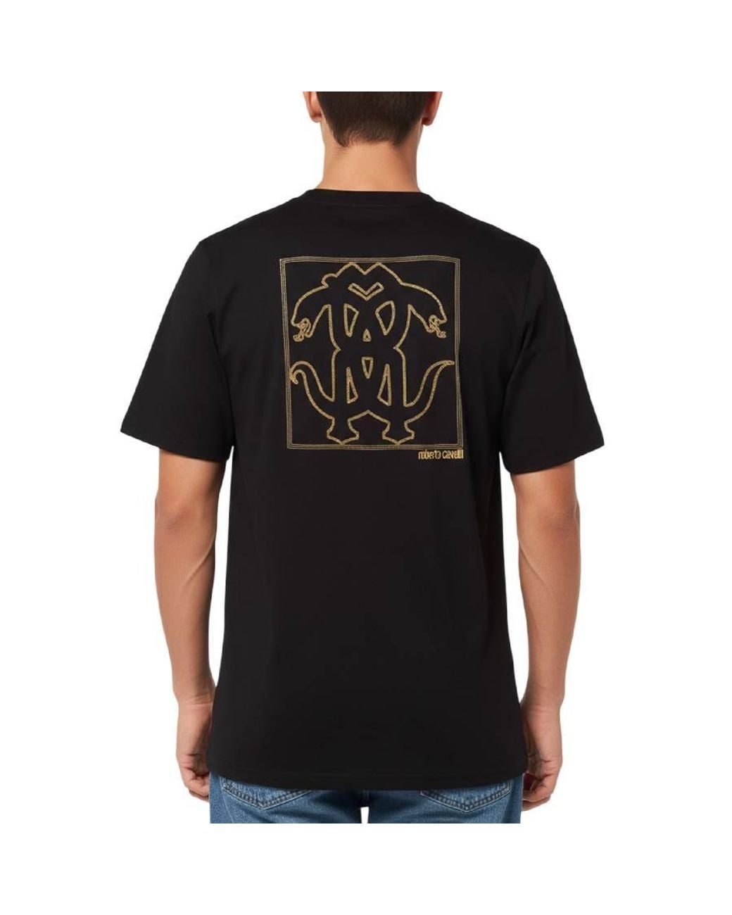 Roberto Cavalli Black Monogram Rc Cotton T-Shirt for men