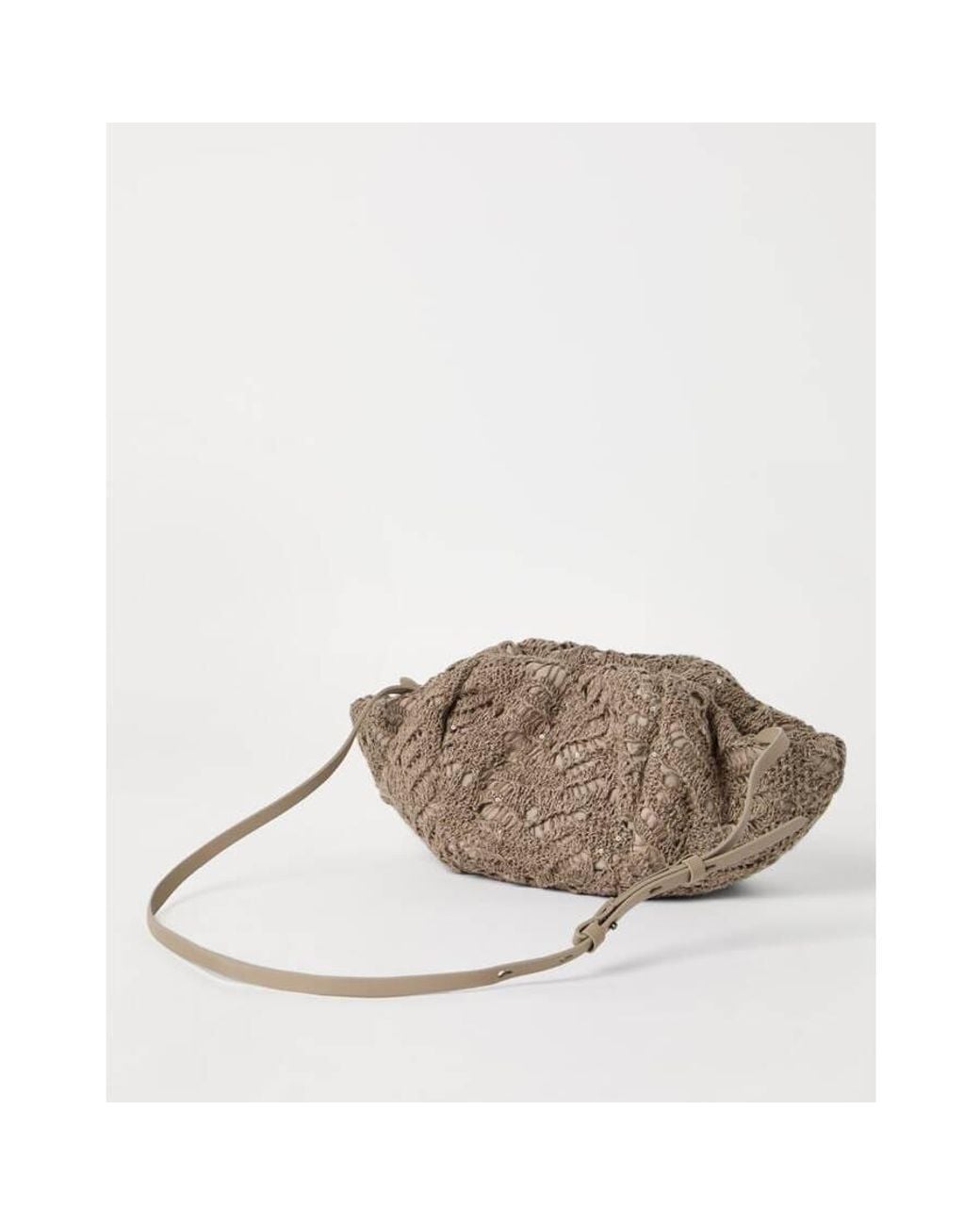 Brunello Cucinelli Brown Taupe Leather Woven Bag for men