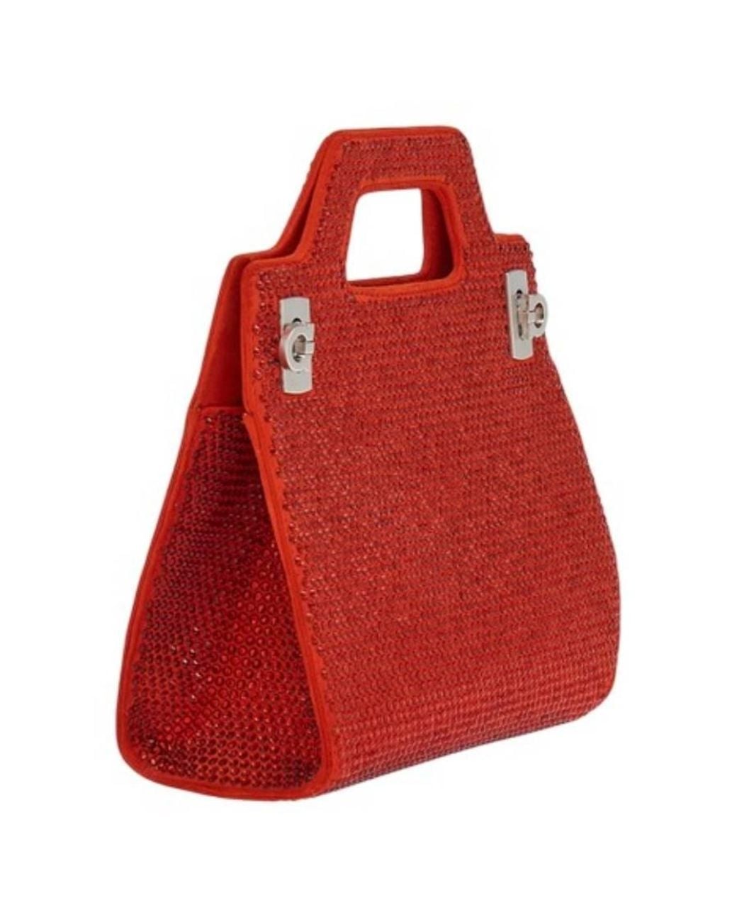 Ferragamo Red Flame Wanda Mini Bag With Crystals
