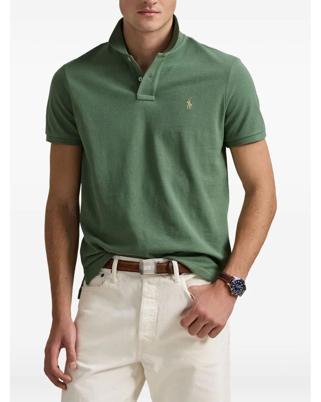 Polo Ralph Lauren Green Custom Slim Fit Mesh Polo Shirt for men
