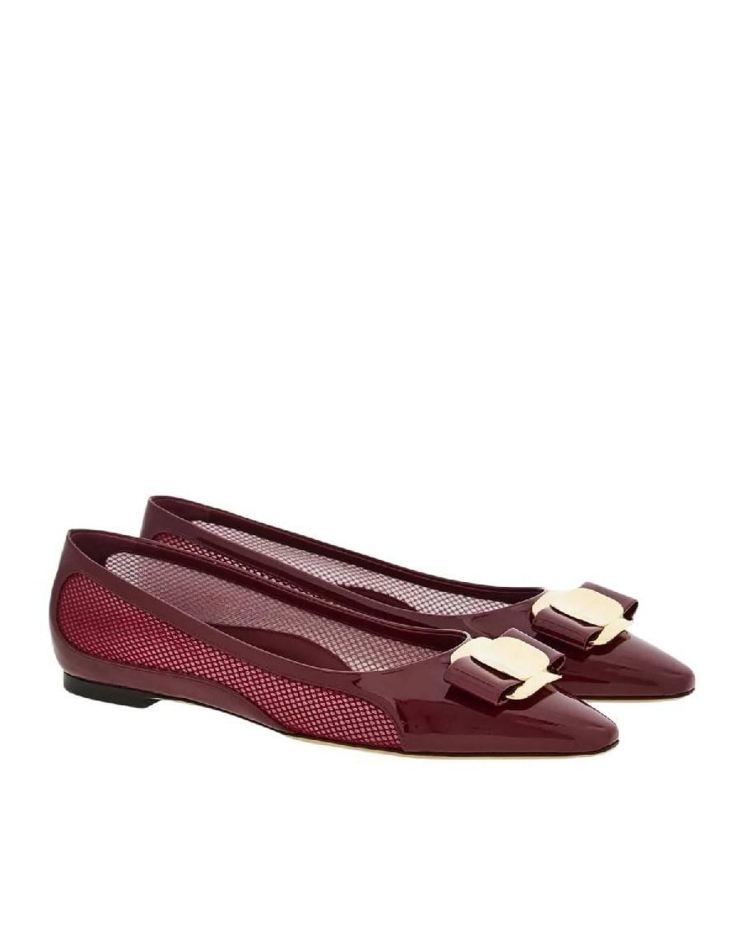 Ferragamo Red Zea Mesh Ballet Flats