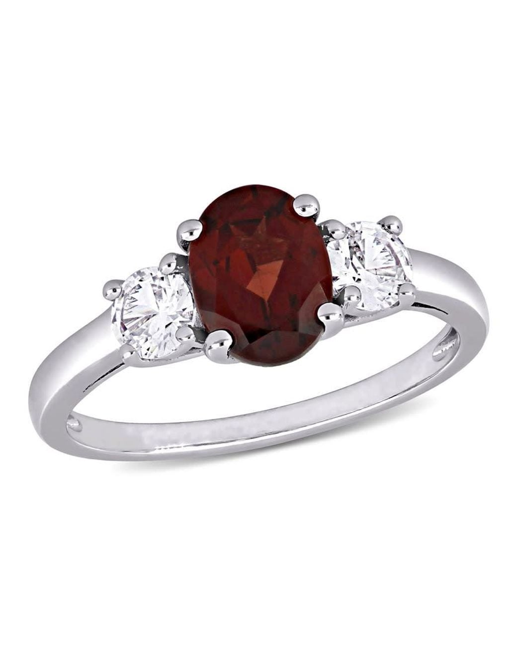 Amour Brown Oval Cut Garnet And Created Sapphire 3-Stone Ring for men