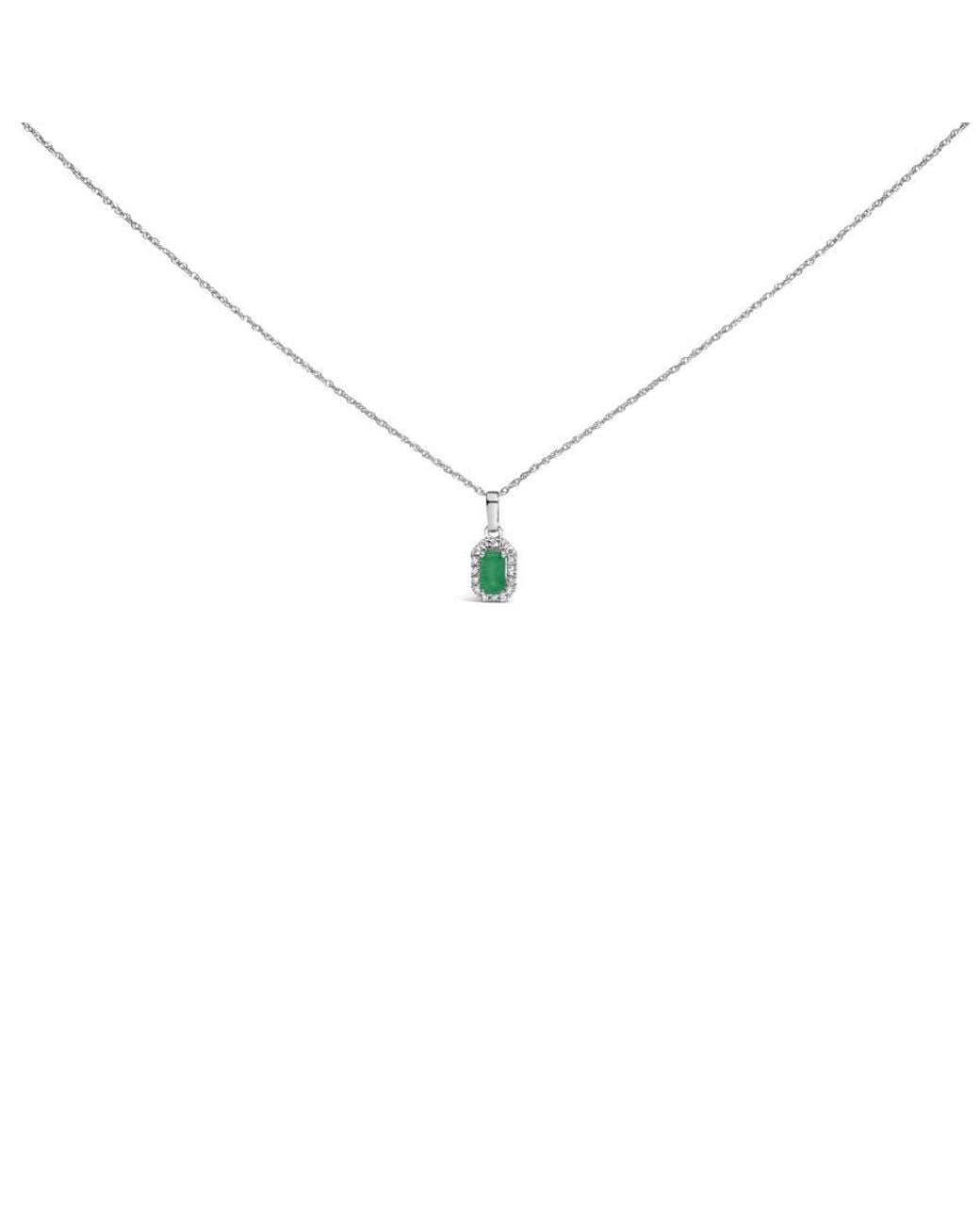 Haus of Brilliance Metallic 10K 5X3Mm Emerald And Diamond Accent Halo Octagonal Shape Pendant Necklace for men