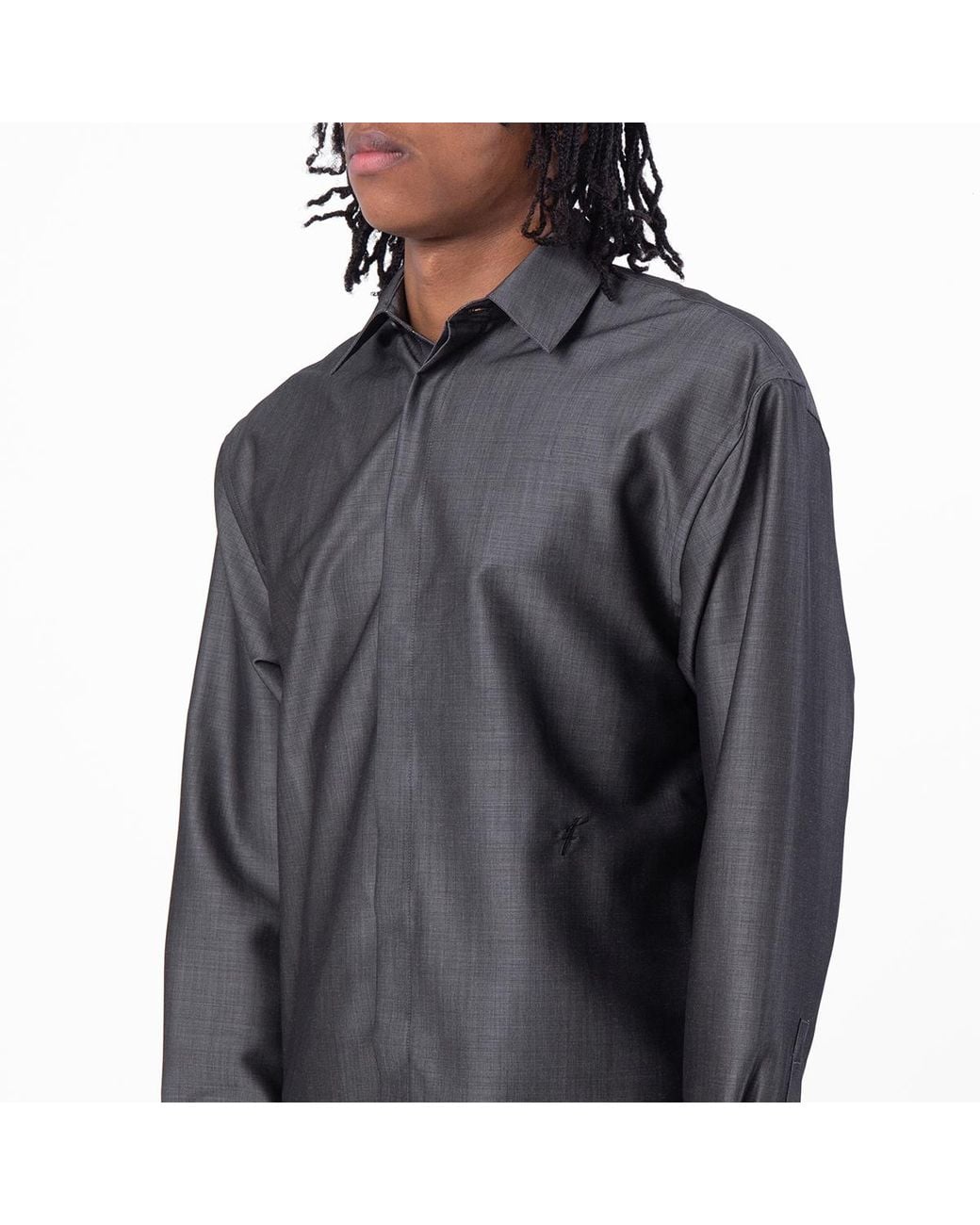 Ferragamo Gray Embroidered Logo Silk-Blend Shirt for men
