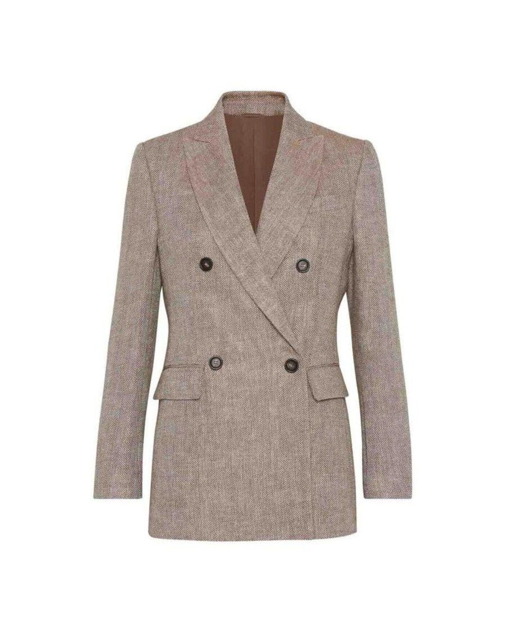 Brunello Cucinelli Brown Tabacco Linen Double Breasted Jacket, Brand Size 46 (Us for men