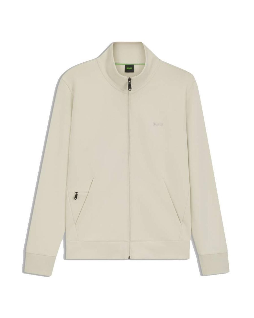 Boss White Skaz Stretch Cotton Zip-Up Sweatshirt for men