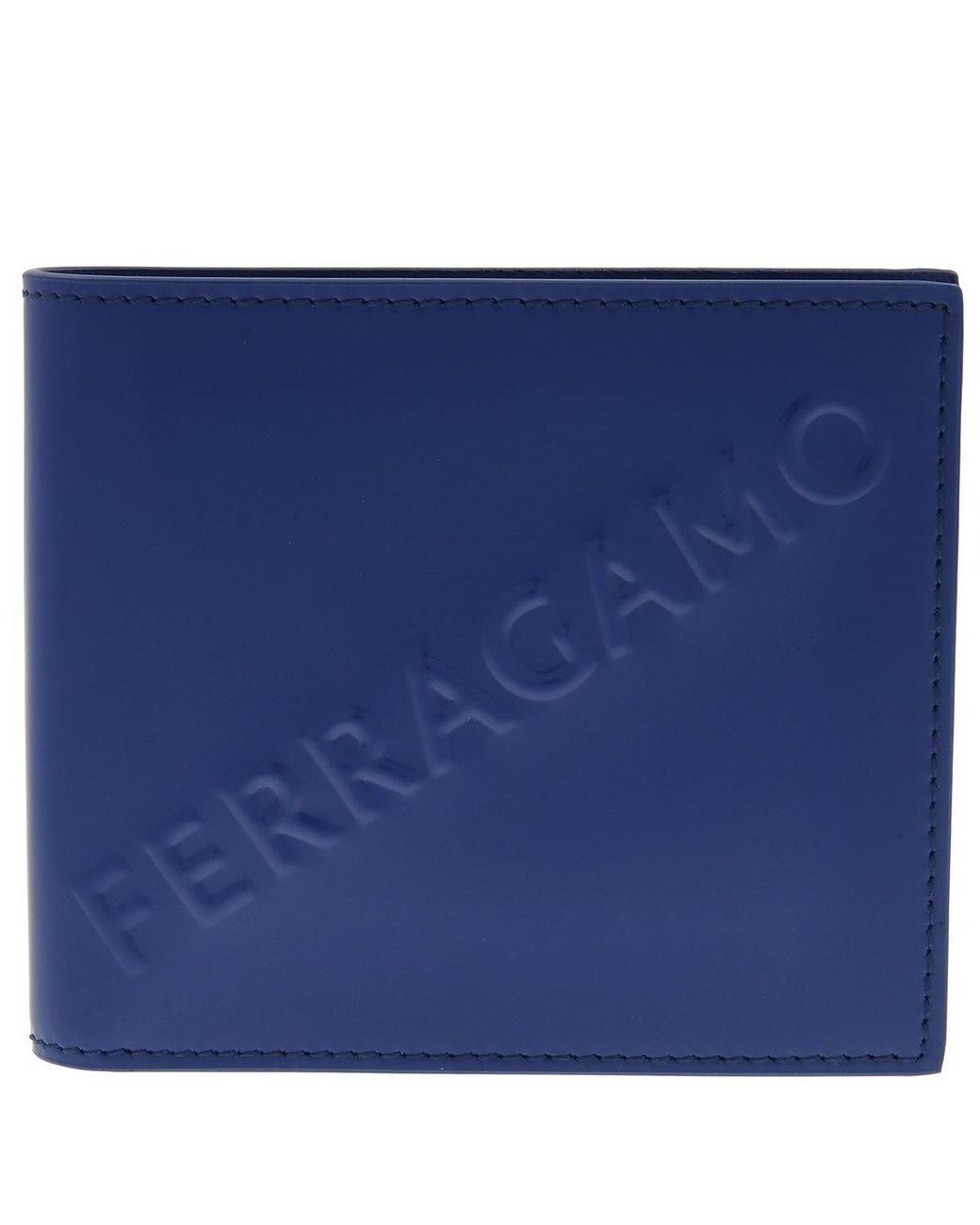 Ferragamo Blue Embossed Logo Leather Wallet for men
