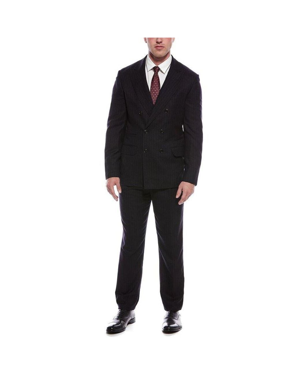 Brunello Cucinelli Black Double-Breasted Pinstripe Suit, Brand Size 44 (Us for men