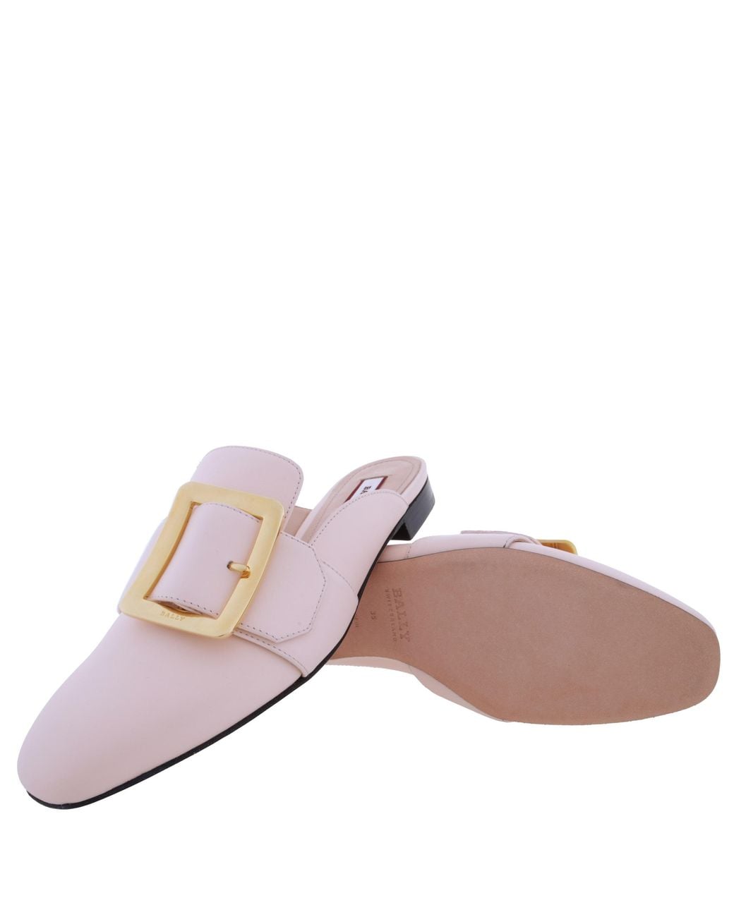 Bally Natural Janesse Buckle Detail Leather Slippers, Brand Size 36 Us