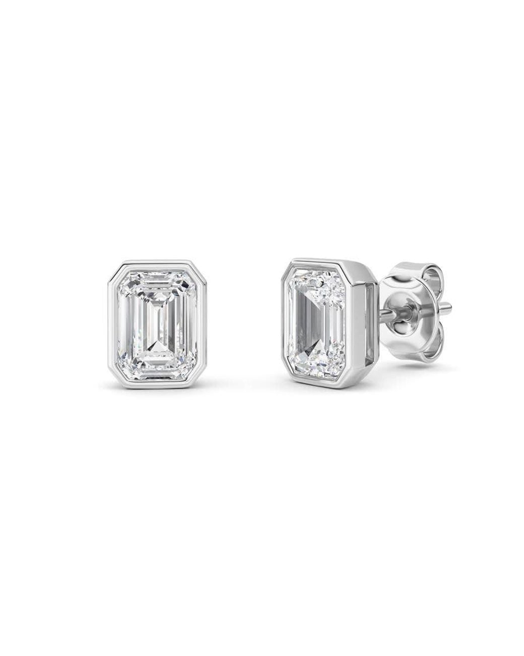 Mure And Co Metallic 2Ctw Emerald Shaped Lab Grown Diamond (F/Vs) Stud Earrings for men