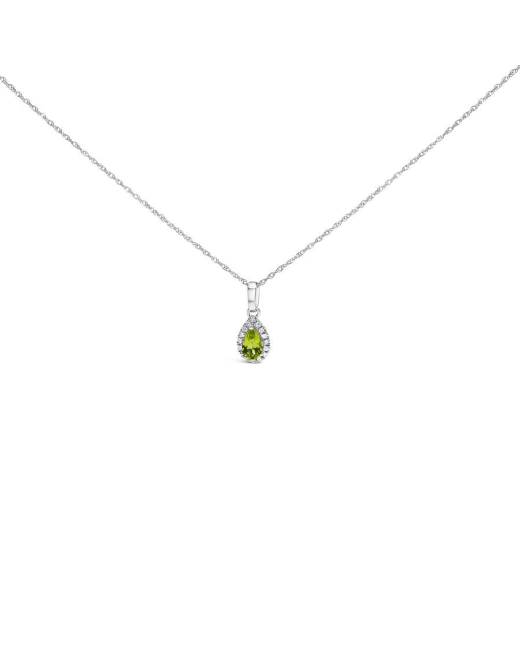 Haus of Brilliance Metallic 10K 5X3Mm Peridot And Diamond Accent Halo Pear Shape Pendant Necklace for men