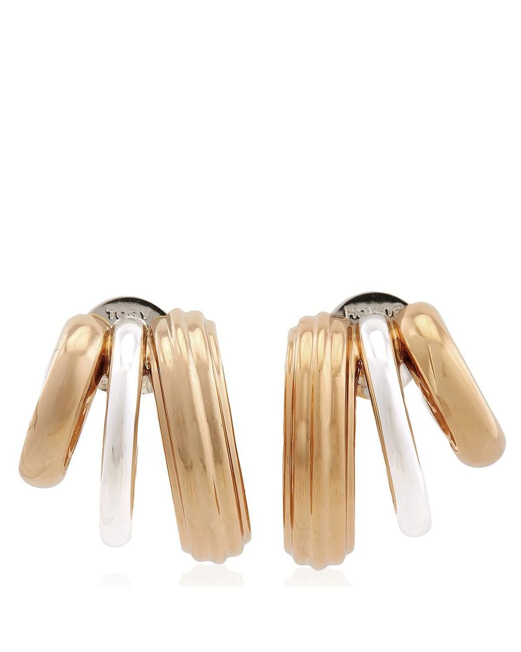 Tory Burch Metallic Two-Tone Triple Hoop Earrings for men