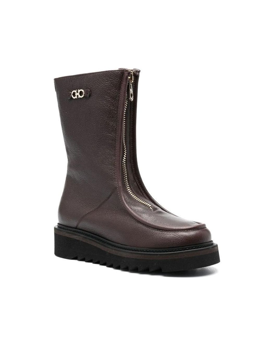 Ferragamo Brown Gancini-Plaque Ankle Boots