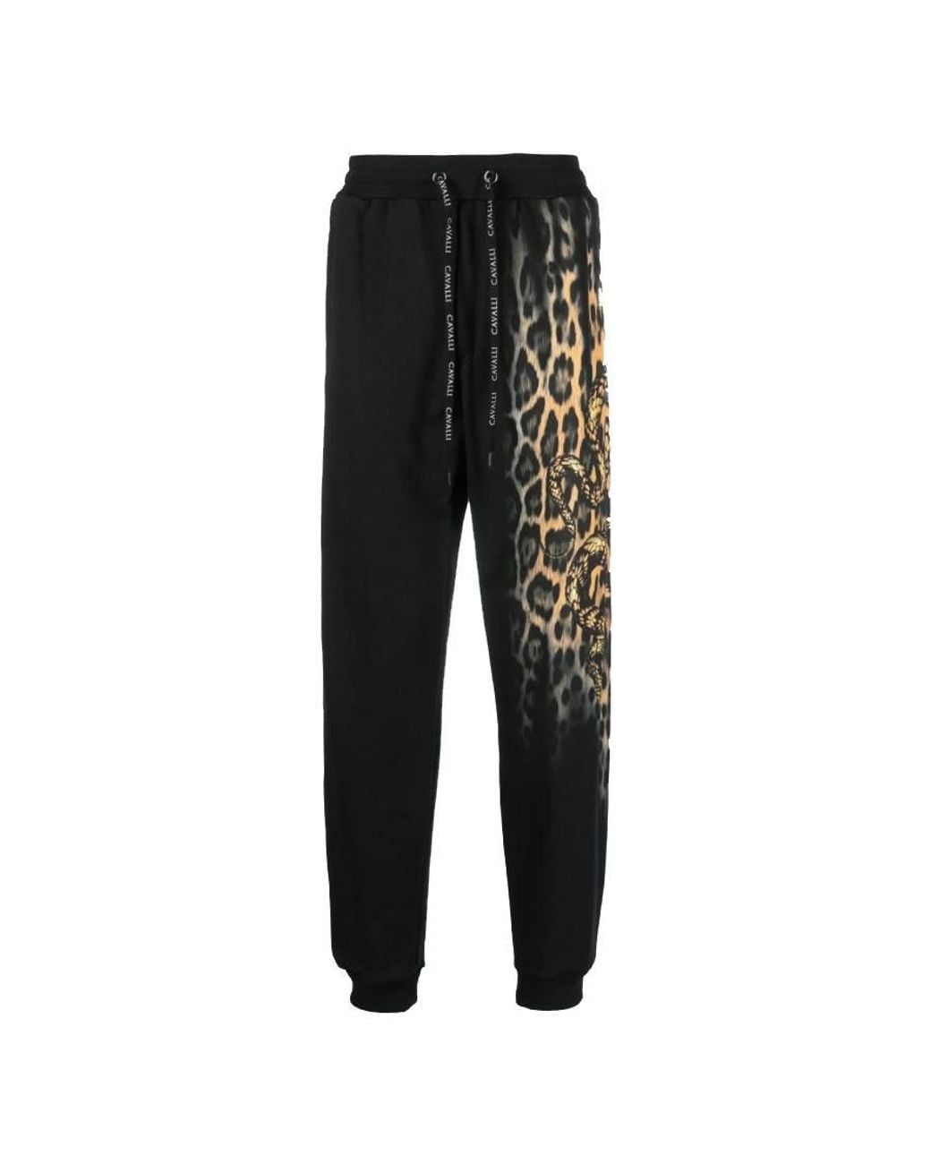 Roberto Cavalli Black Animal-Print Cotton Trousers for men