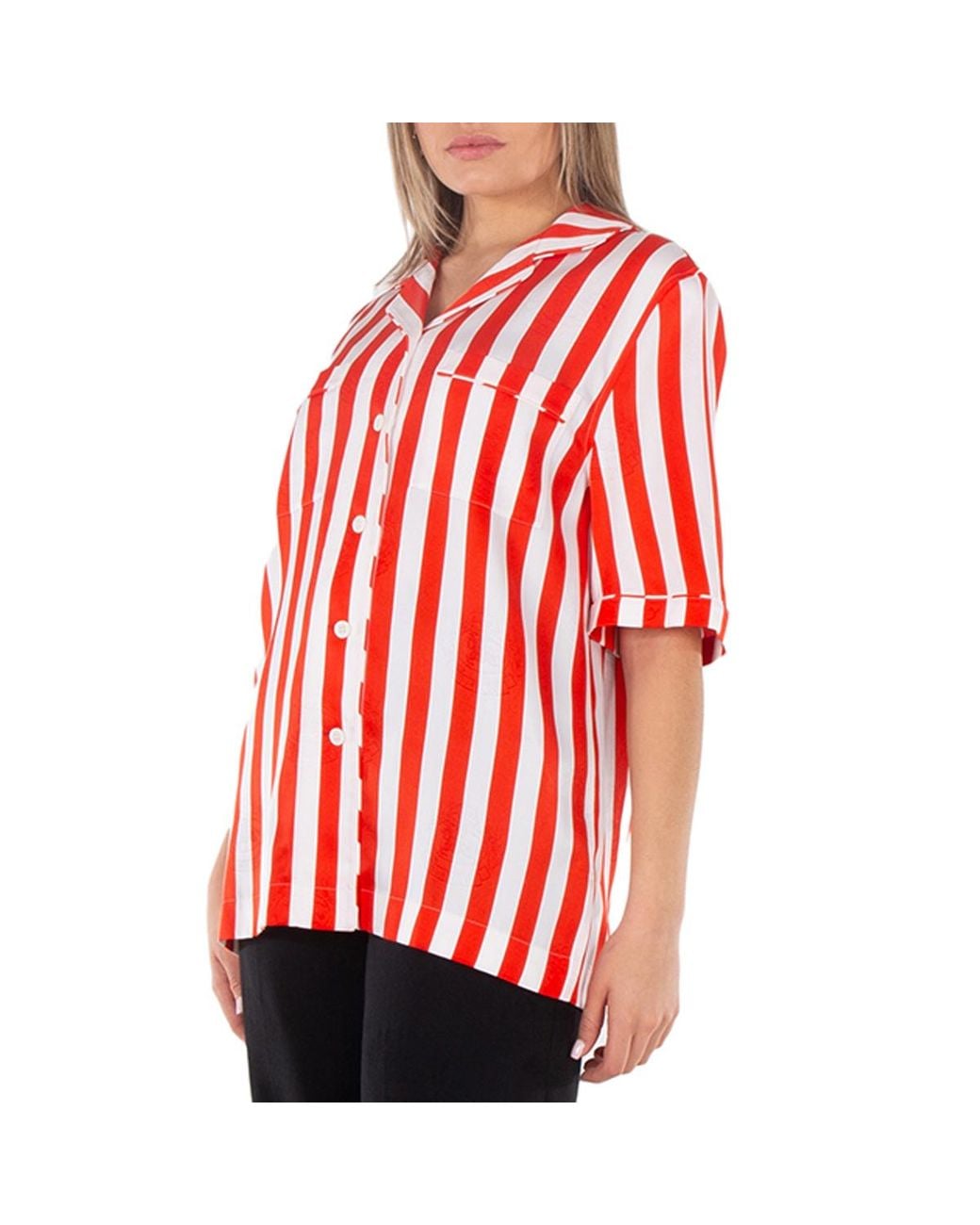 Burberry Red Tabi Striped Silk Pyjama Shirt, Brand Size 8 (Us