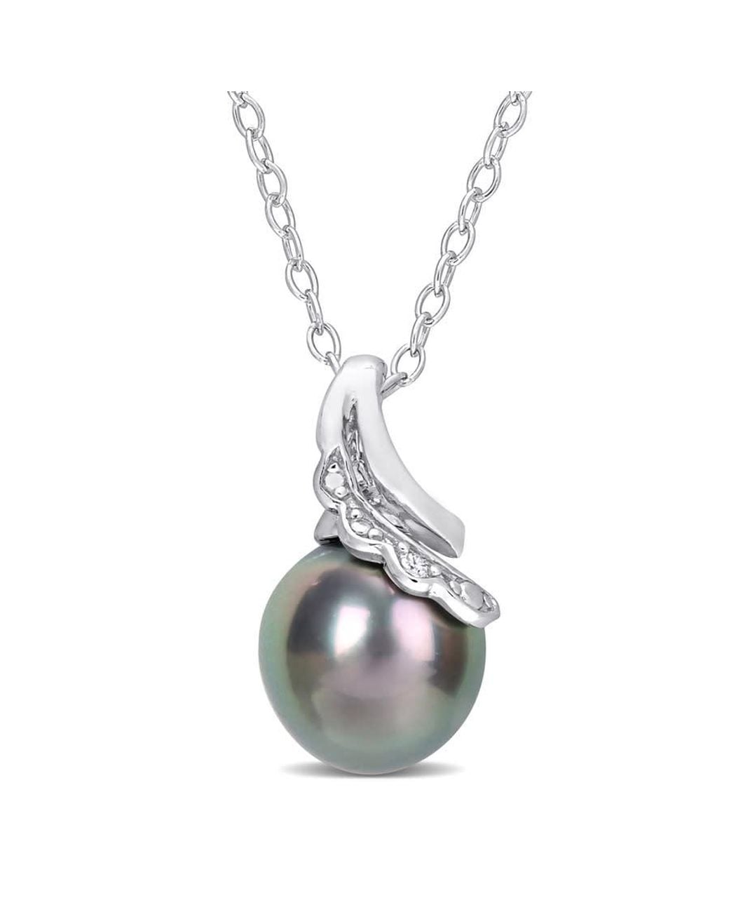 Amour Metallic 8-9Mm Tahitian Cultured Pearl And Diamond Accent Twisted Pendant With Chain for men