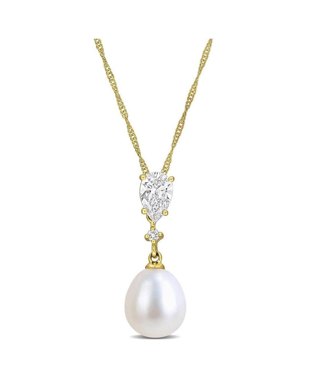 Created Forever Metallic 8-8.5Mm Cultured Freshwater Pearl And 1/2 Ct Tw Lab-Grown Diamond Drop Pendant With Chain for men