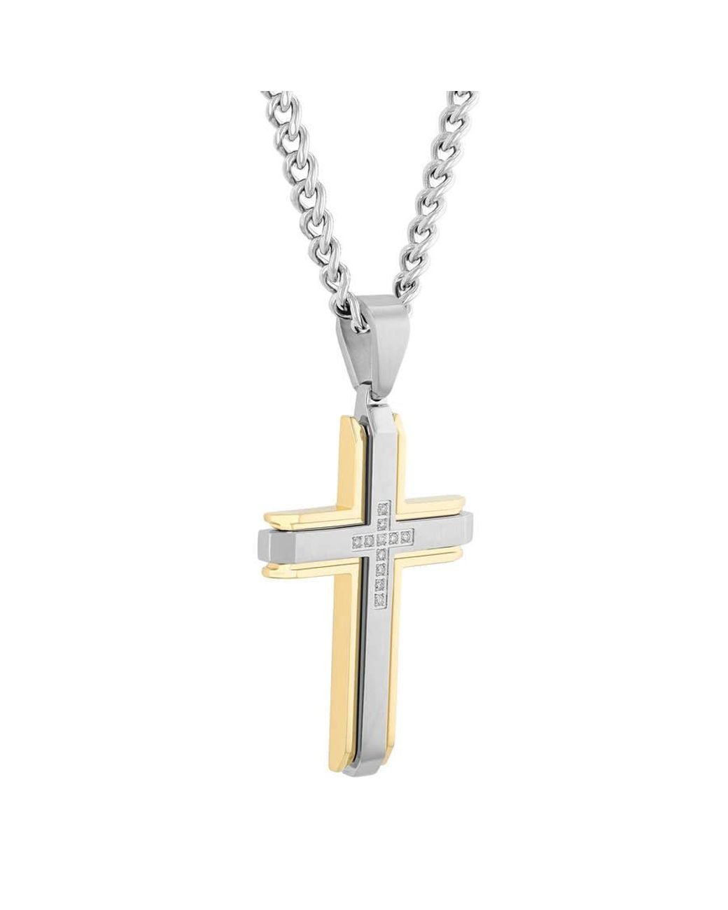 Robert Alton Metallic 1/10 Ctw Beveled Raised And Stainless Steel Cross Pendant With Diamonds for men