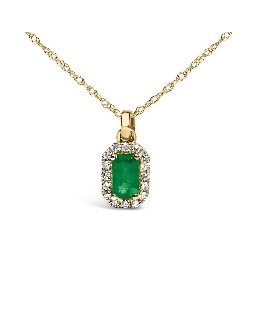 Haus of Brilliance Metallic 10K 5X3Mm Emerald And Diamond Accent Halo Octagonal Shape Pendant Necklace for men