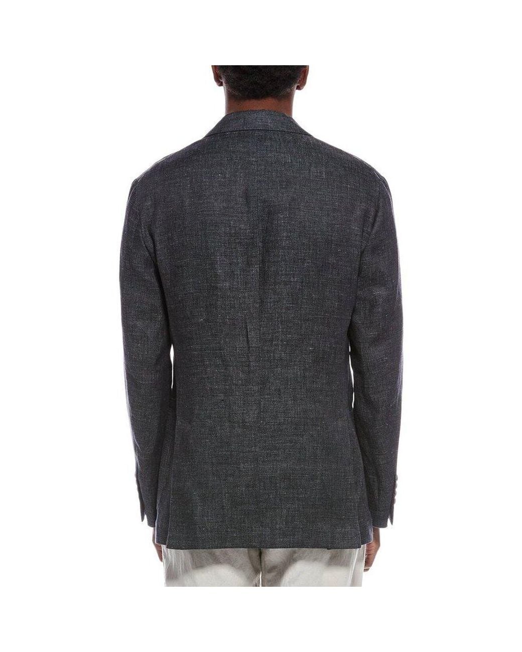 Brunello Cucinelli Black Dark Linen Double Breasted Blazer, Brand Size 46 (Us for men
