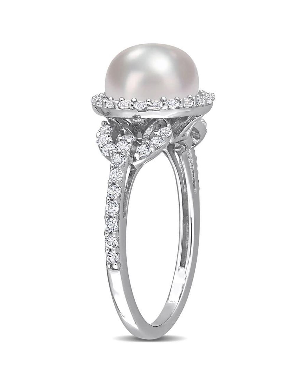 Amour Metallic 5-9Mm Cultured Freshwater Pearl And 3/4 Ct Tgw Topaz Halo Ring for men