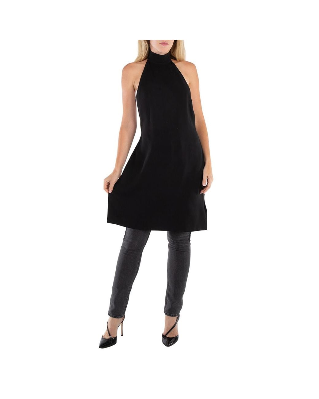 Burberry Black Ladies Silk Bib Funnel-Neck Sleeveless Dress, Brand Size 4 (Us