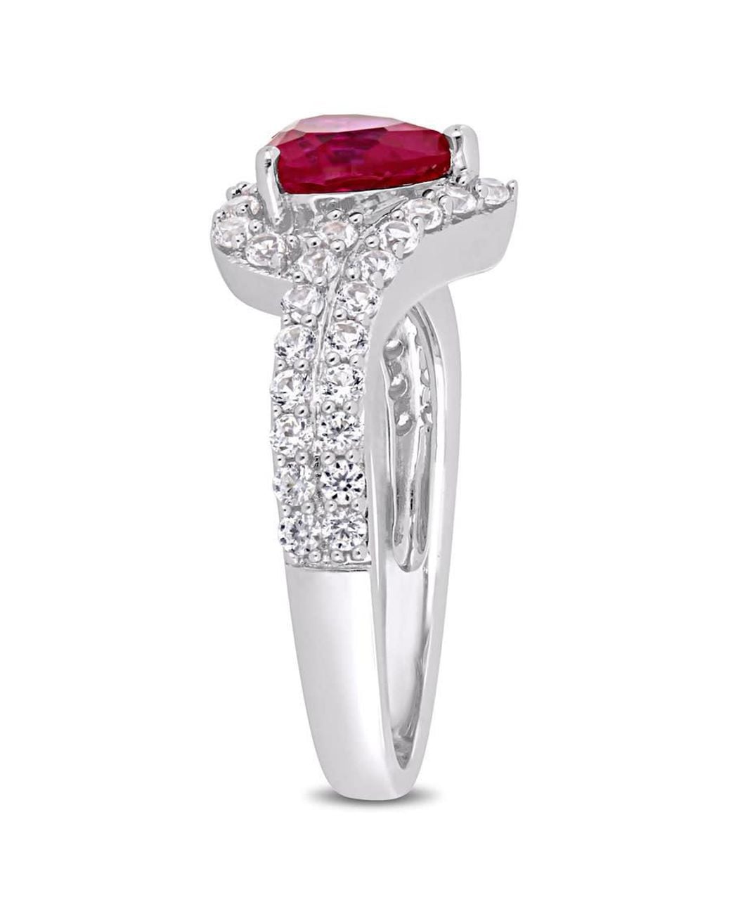 Amour Metallic 2 1/2 Ct Tgw Created Sapphire And Created Ruby Heart Halo Engagement Ring for men