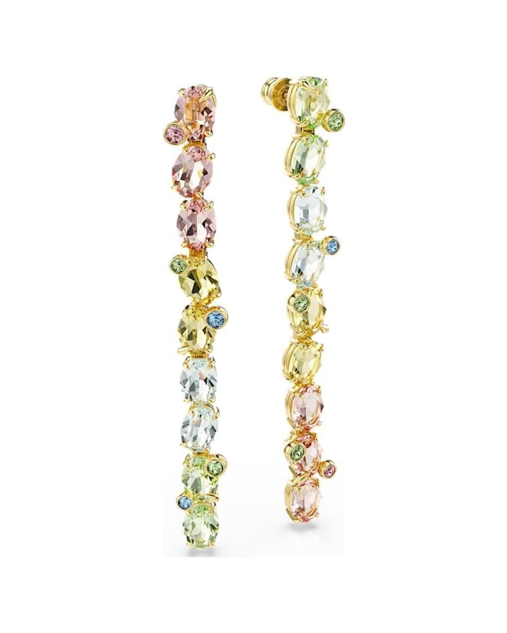 Swarovski Metallic Gema Drop Earrings, Asymmetrical Design, Mixed Cuts, Long, 18K Finish