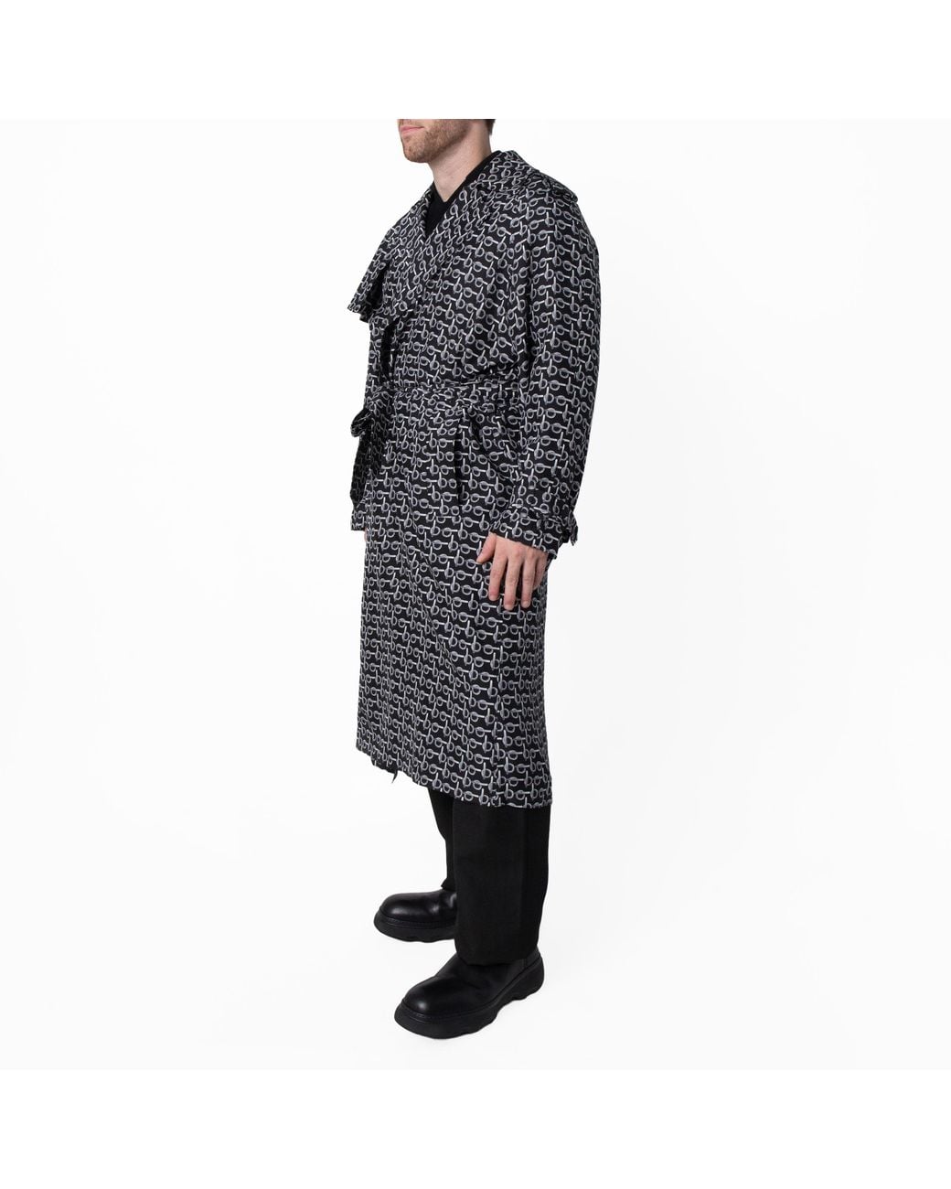 Burberry Black Long Silk Belted Trench Coat, Brand Size 48 Us for men