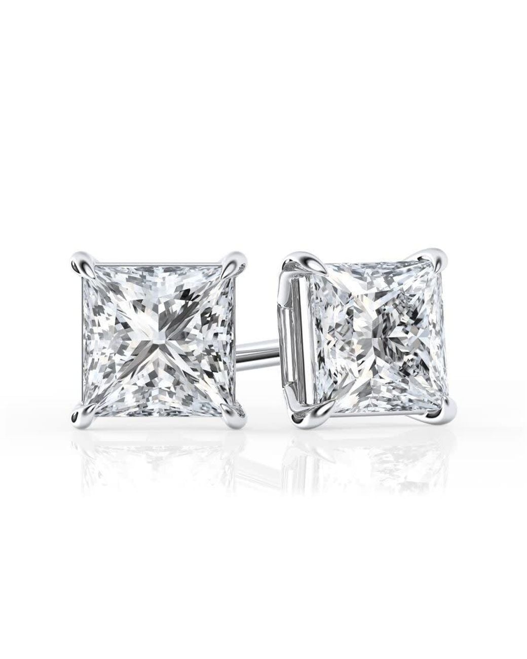 Brilliant Diamond White 1 Carat Princess Cut Lab Grown Diamond Stud Earrings for men