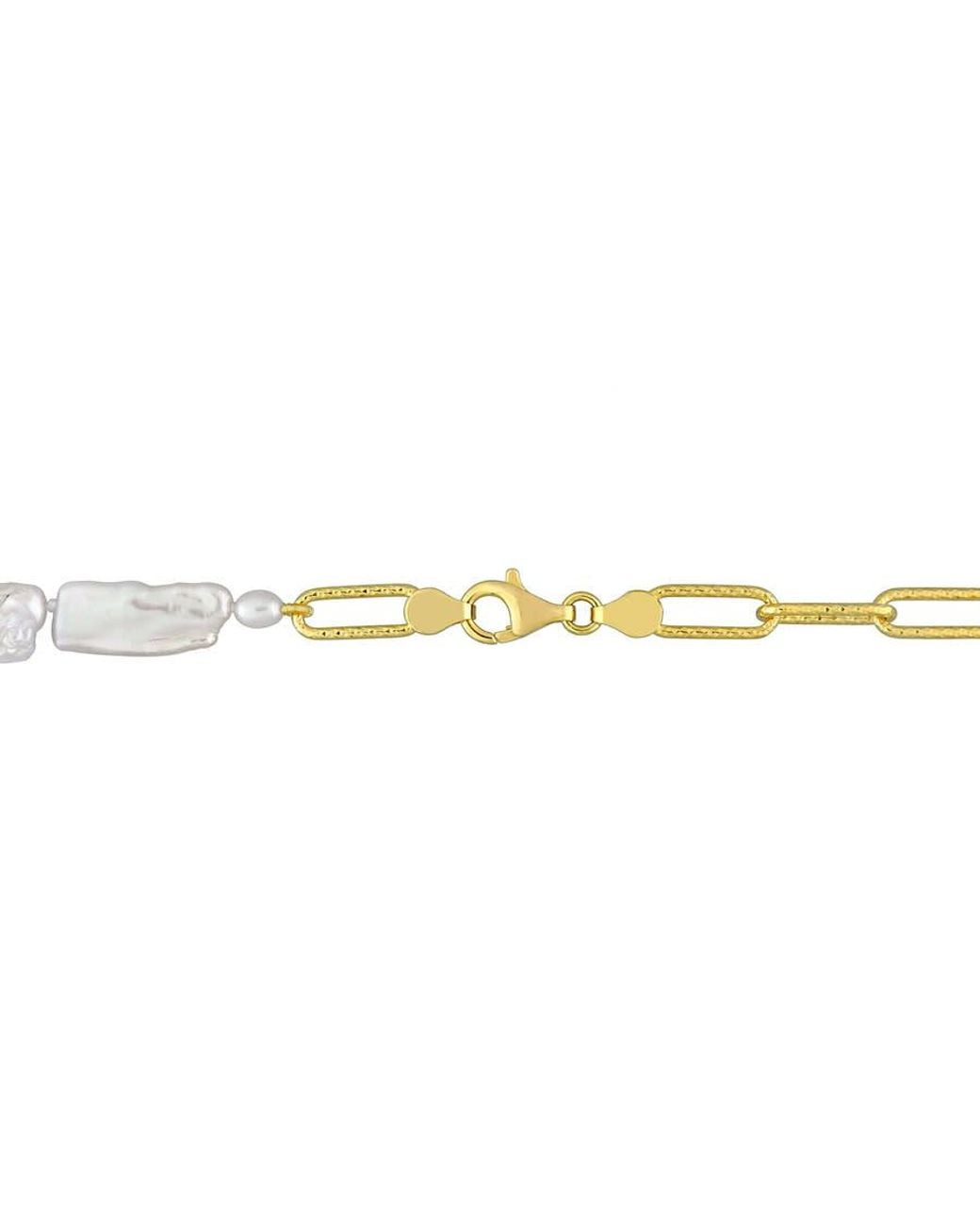 Amour Metallic 5-7 Mm Cultured Freshwater Keshi Pearl And 7 Mm Link Chain Necklace for men