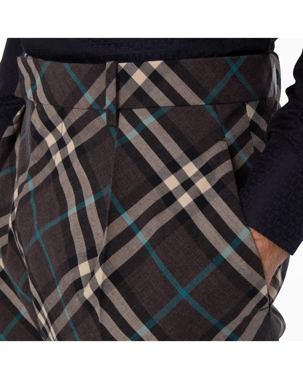 Burberry Gray Check Pattern Oversized Wool Blend Trousers, Brand Size 54 Us for men