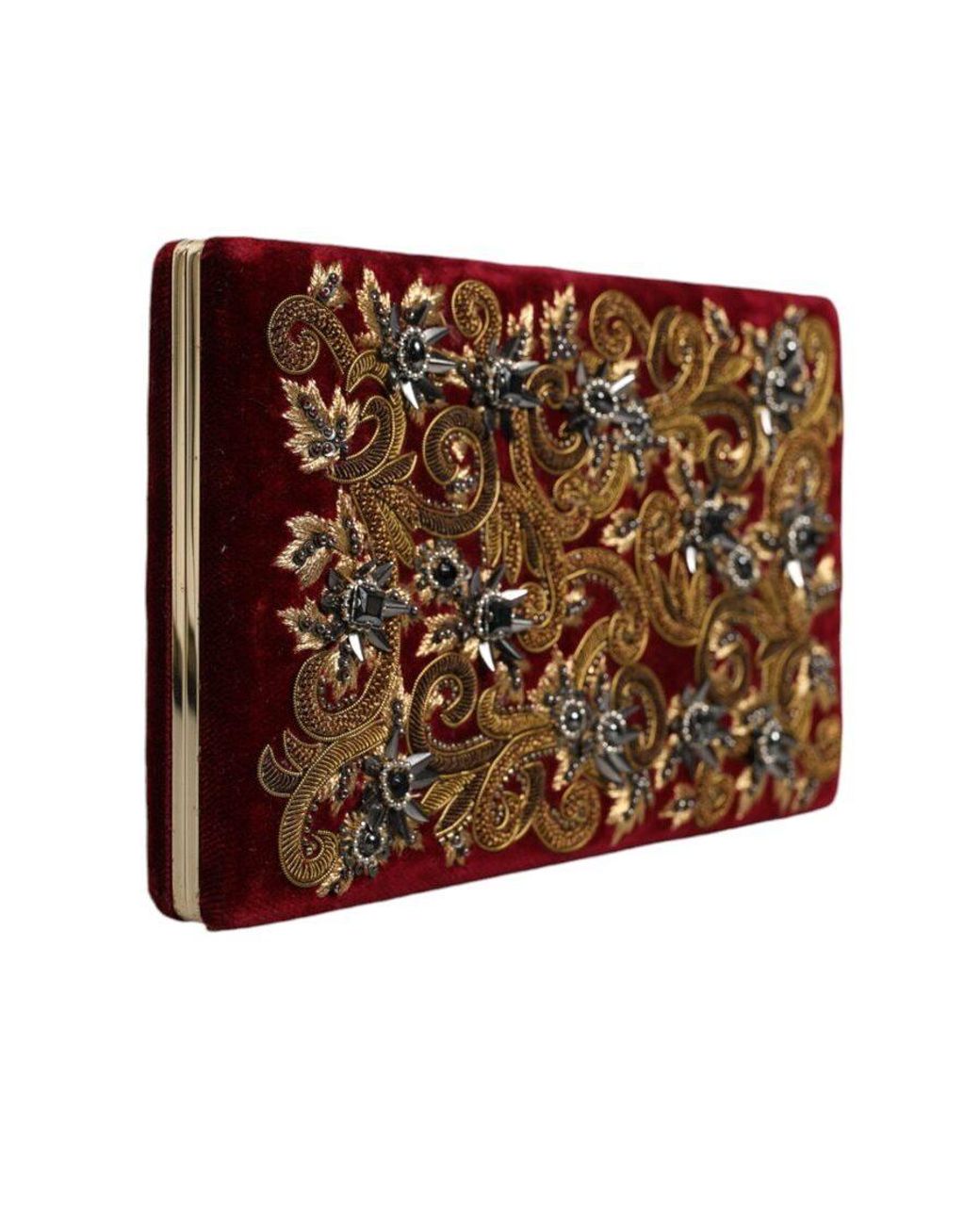 Dolce & Gabbana Brown Velvet Frame Clutch Evening Party Purse Bag Cotton
