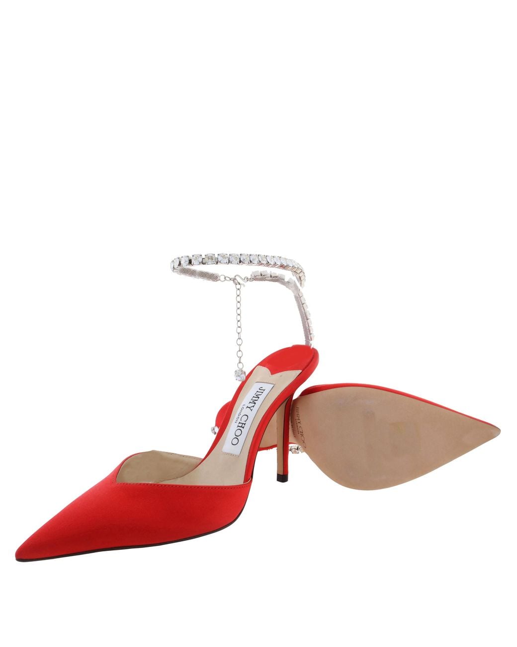 Jimmy Choo Red Saeda 100 Satin Pointed-Toe Pumps, Brand Size 34.5 Us Size 4.5