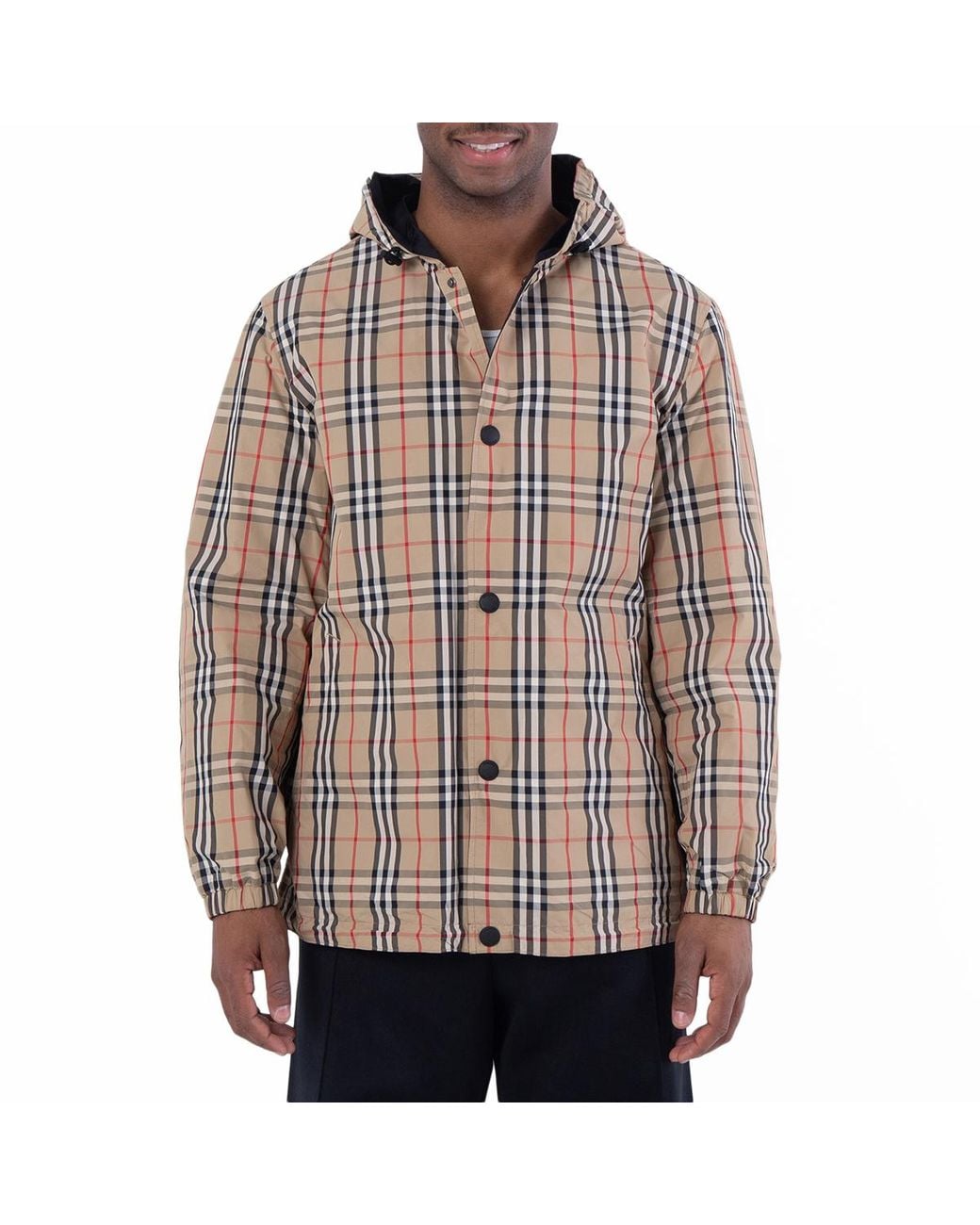 Burberry Brown Checked Reversible Hooded Jacket for men