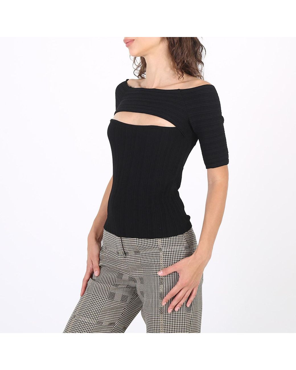 Stella McCartney Black Ladies Off-Shoulder Cut-Out Knit Top, Brand Size 44 (Us