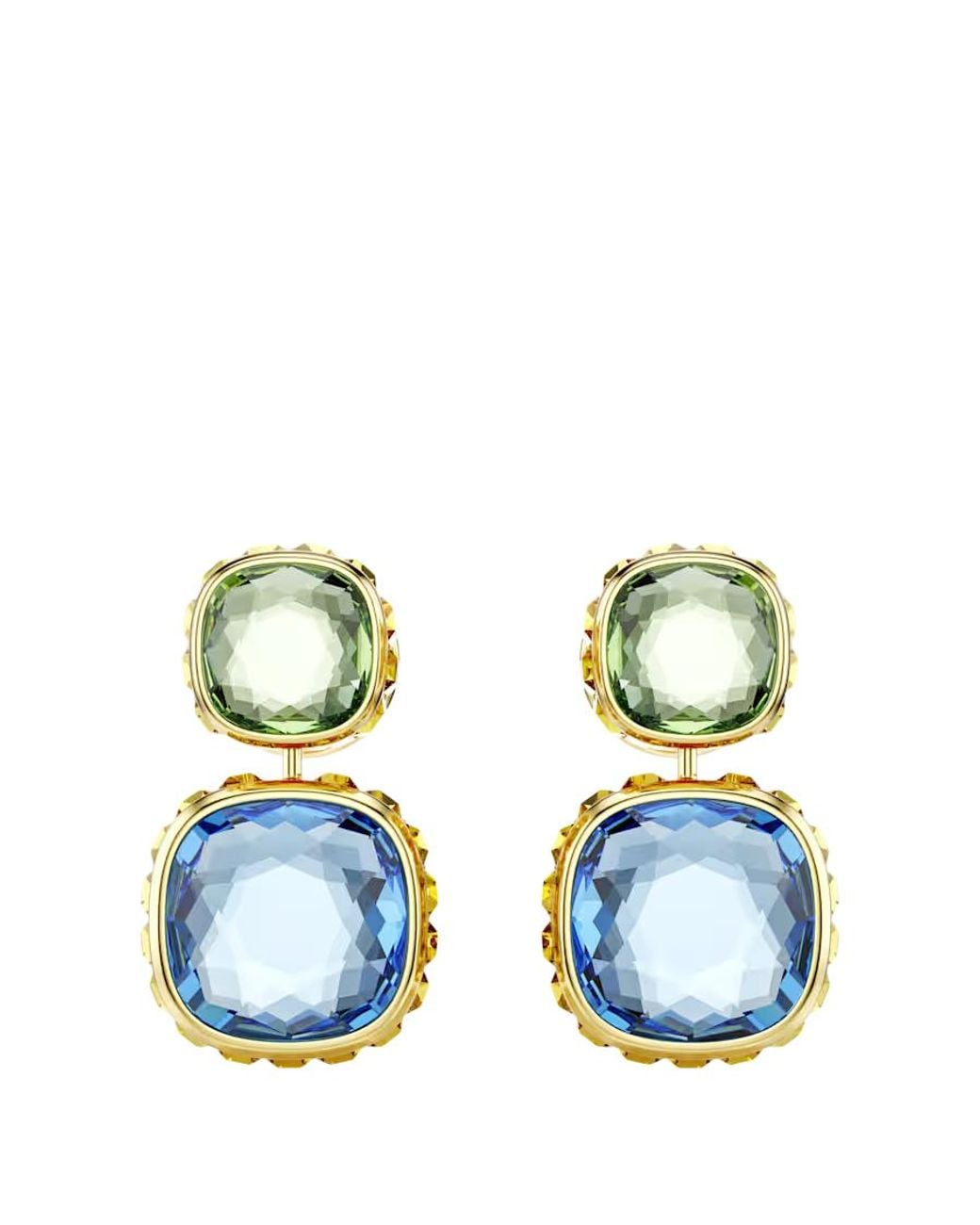 Swarovski Blue Cushion Cut Chroma Drop Earrings for men