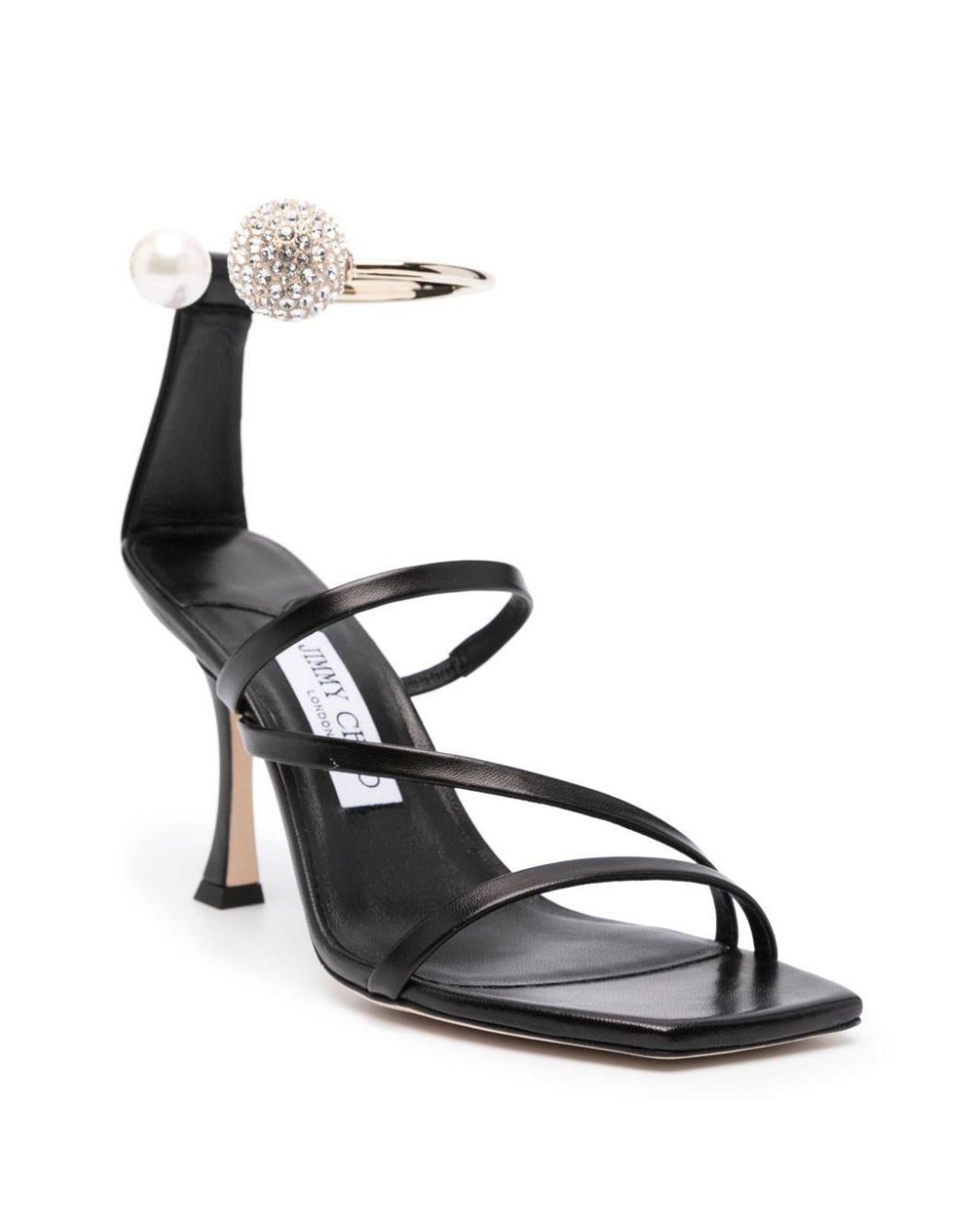 Jimmy Choo Black Ottilia 90 Crystal And Pearl Strap Sandals