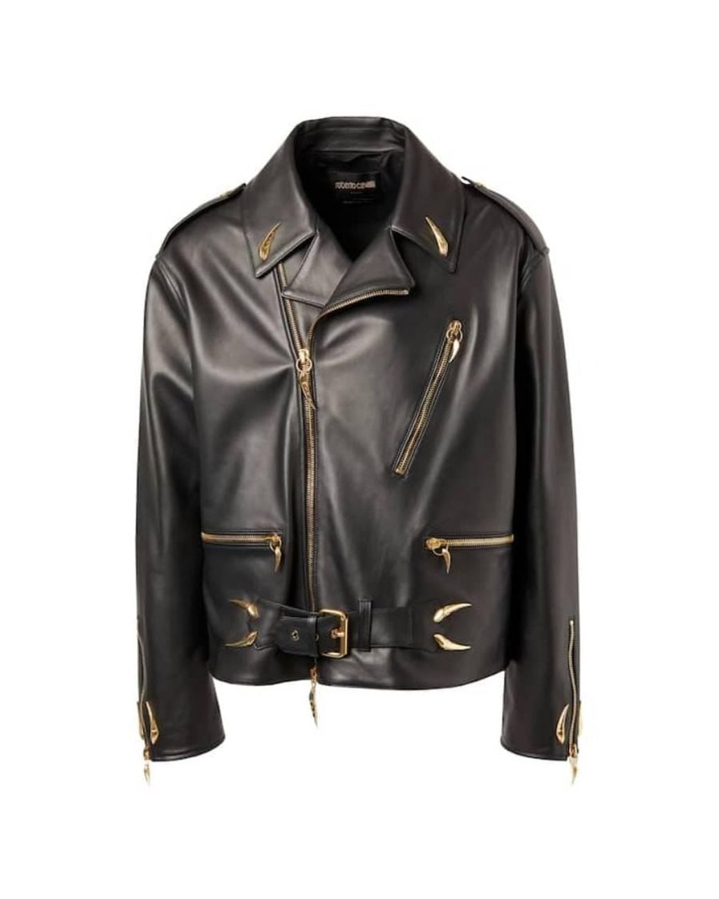 Roberto Cavalli Black Zip-Up Leather Biker Jacket