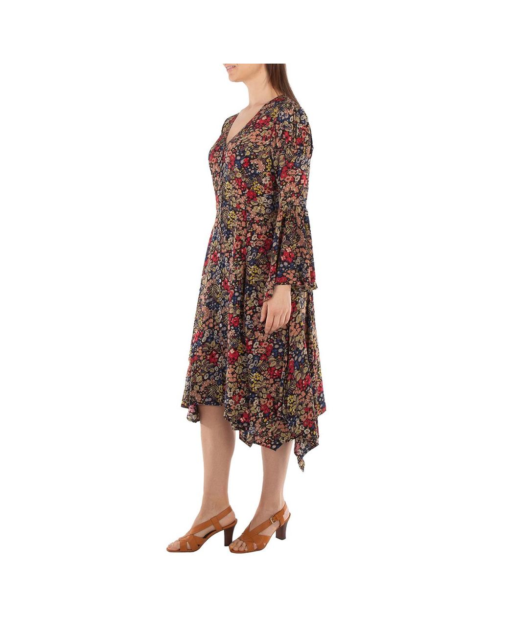 Polo Ralph Lauren Brown Floral Pattern V-Neck Dress
