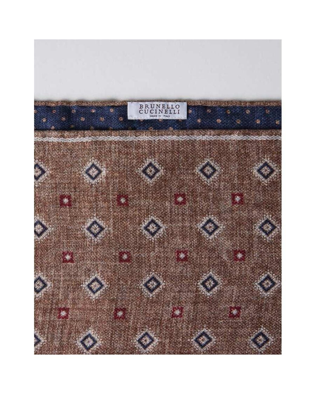 Brunello Cucinelli Brown Silk Patterned Pocket Square for men