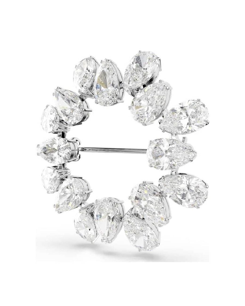Swarovski White Matrix Pear-Cut Rhodium Plated Brooch for men