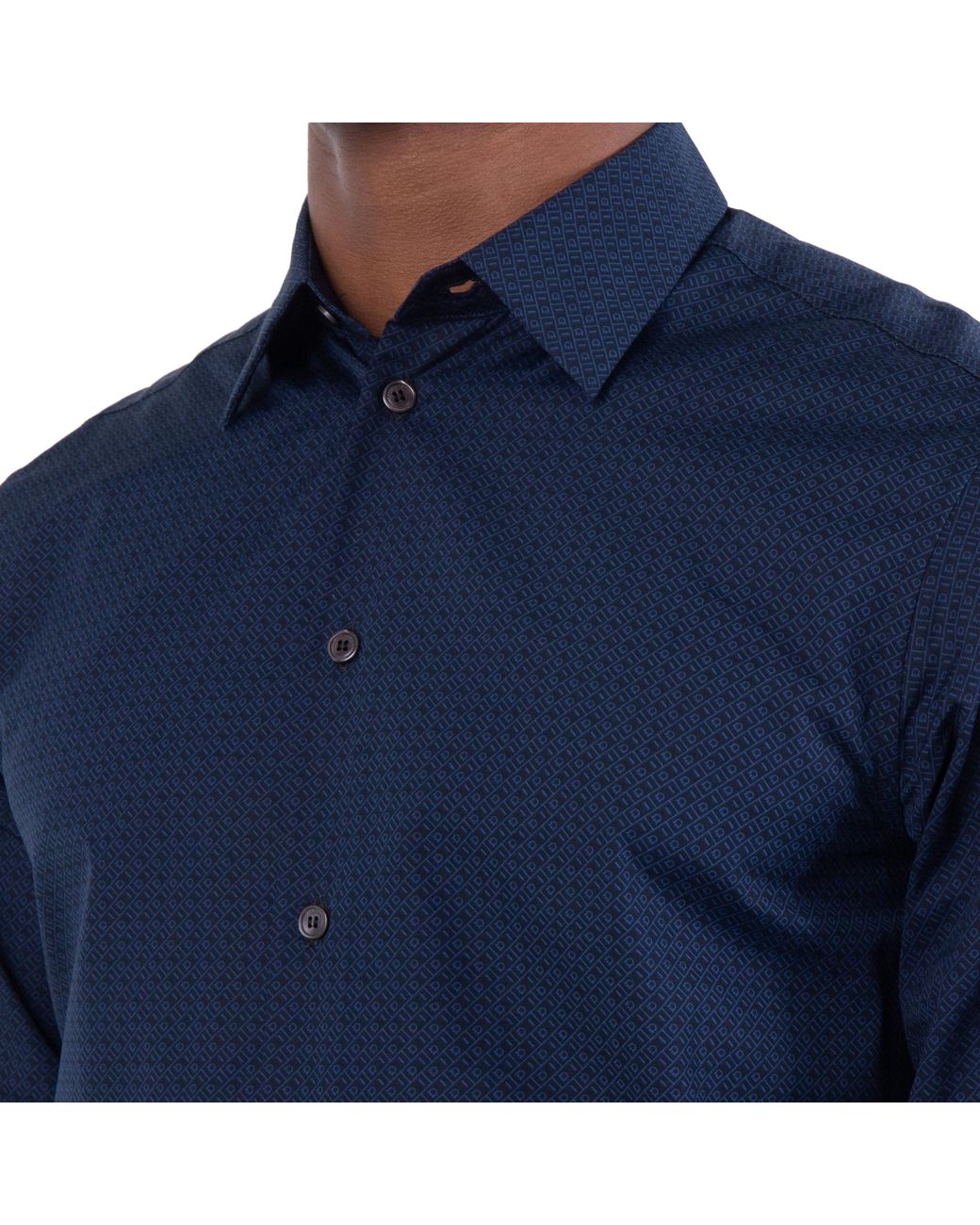 Ferragamo Blue Ferragamo Micro-Patterned Long Sleeve Shirt for men