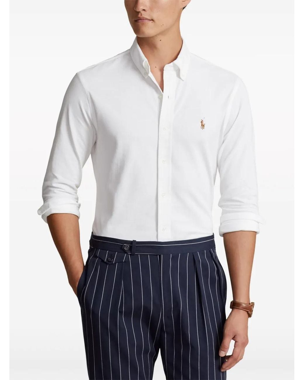 Polo Ralph Lauren White Oxford Mesh Long-Sleeve Shirt for men