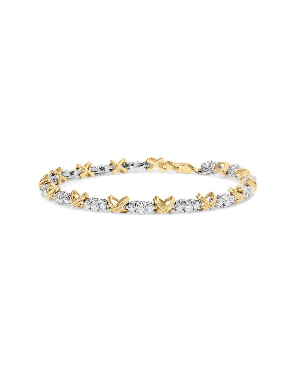 Haus of Brilliance Metallic 10K Two-Tone 1.00 Cttw Diamond X-Link Link Bracelet for men
